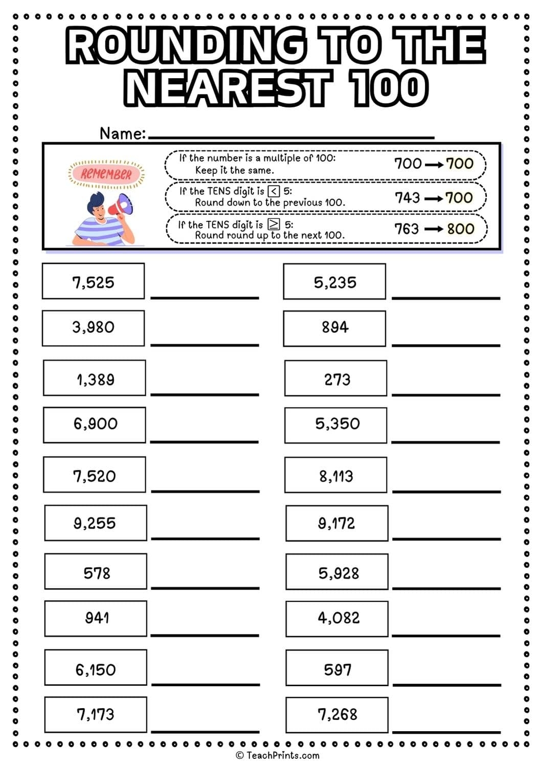Free Rounding To The Nearest 100 Worksheets Teach Prints