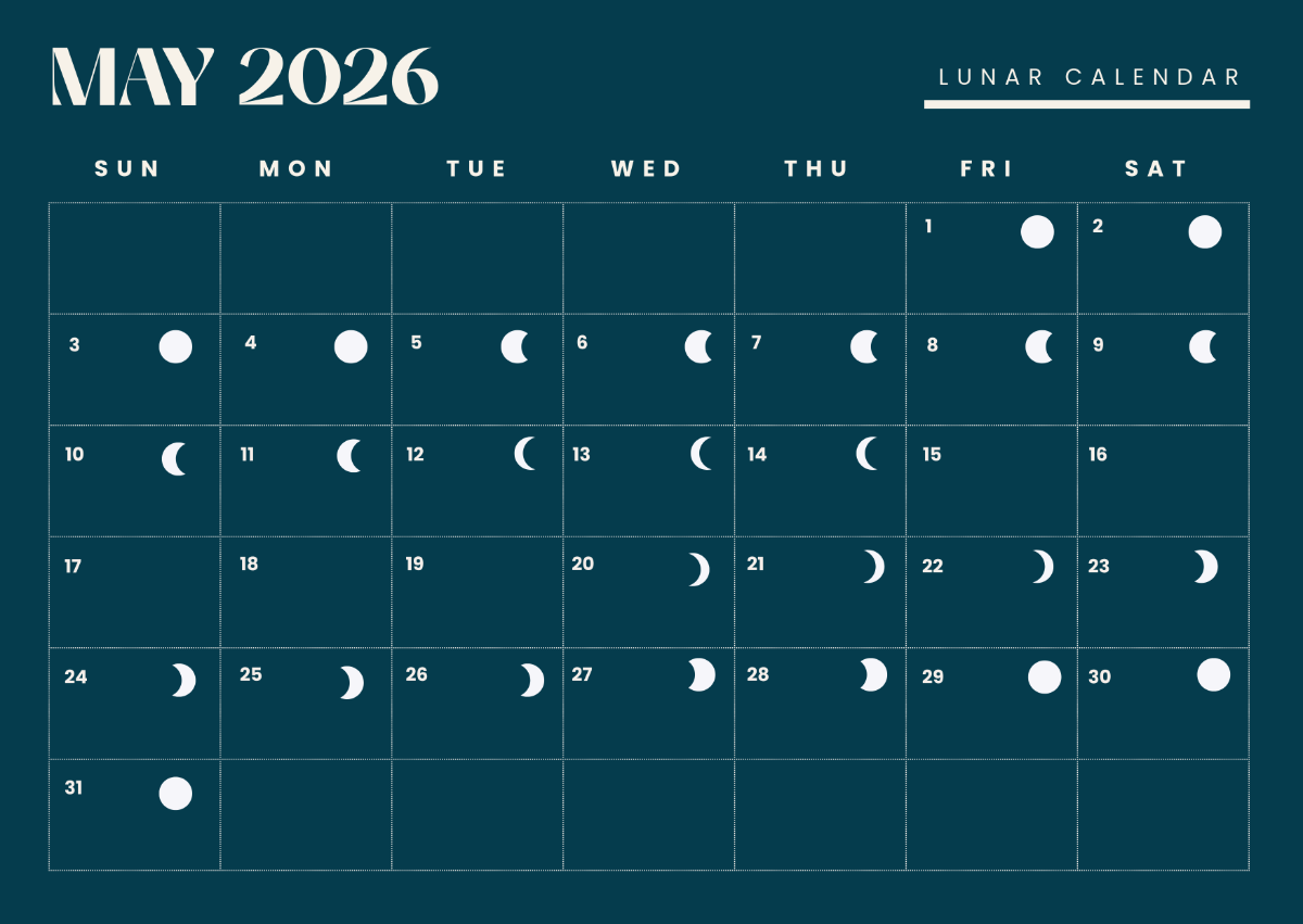Free Simple May 2026 Lunar Calendar Template To Edit Online