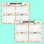 Free Summer Calendar Printable 2025 2026 PDF