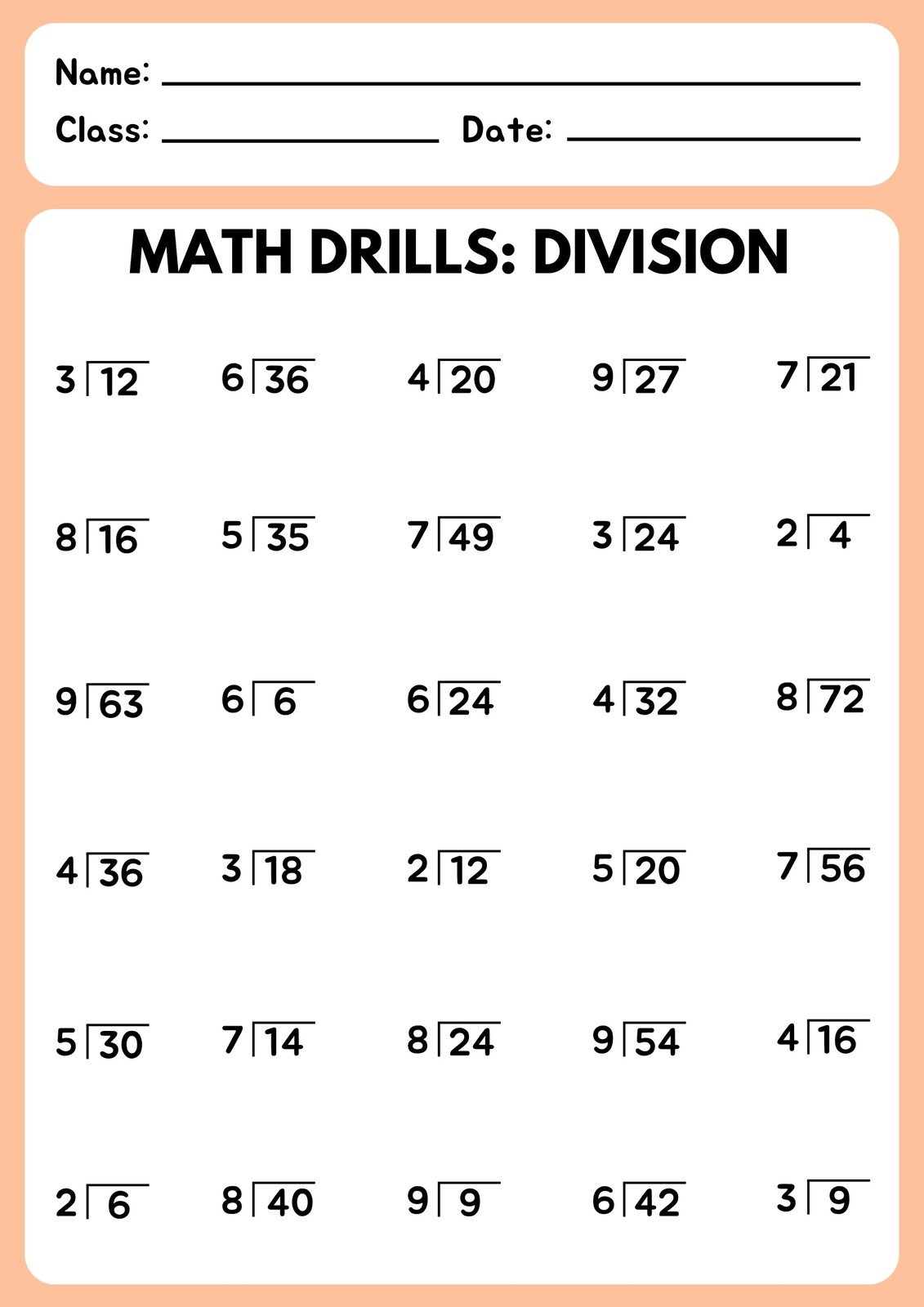 Free Printable Short Division Worksheets