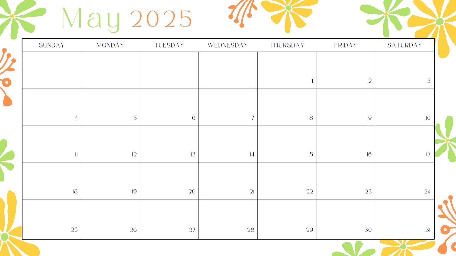 Printable Large Box Monthly Calendar