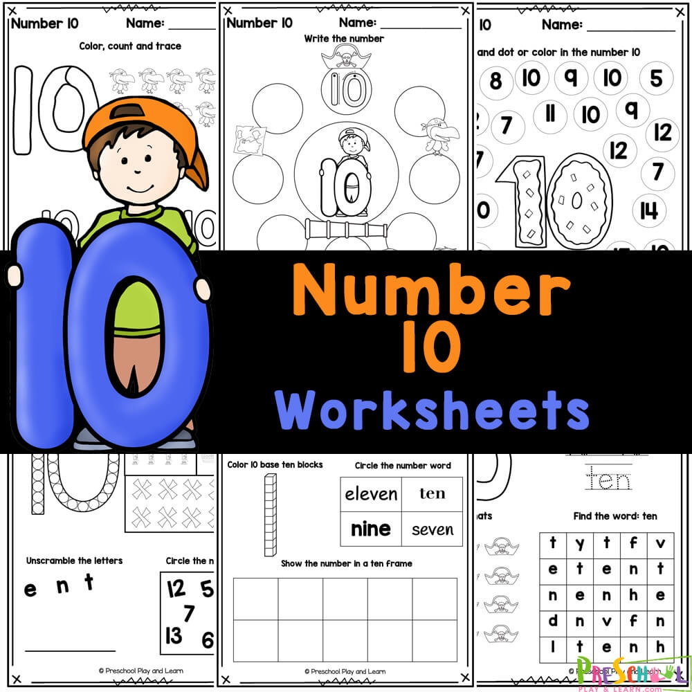 Printable Number 10 Worksheets For Kindergarten