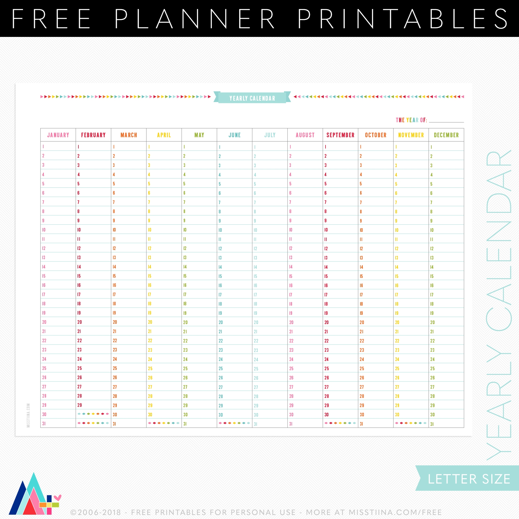 Free Yearly Printable Calendar