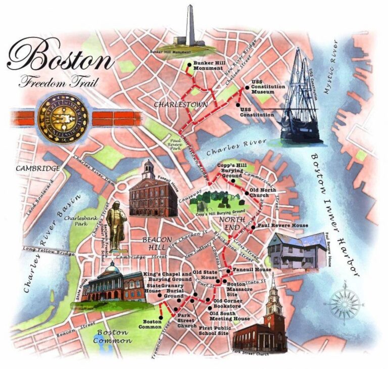 Freedom Trail Boston Map Map Of Boston Freedom Trail United States Of America 