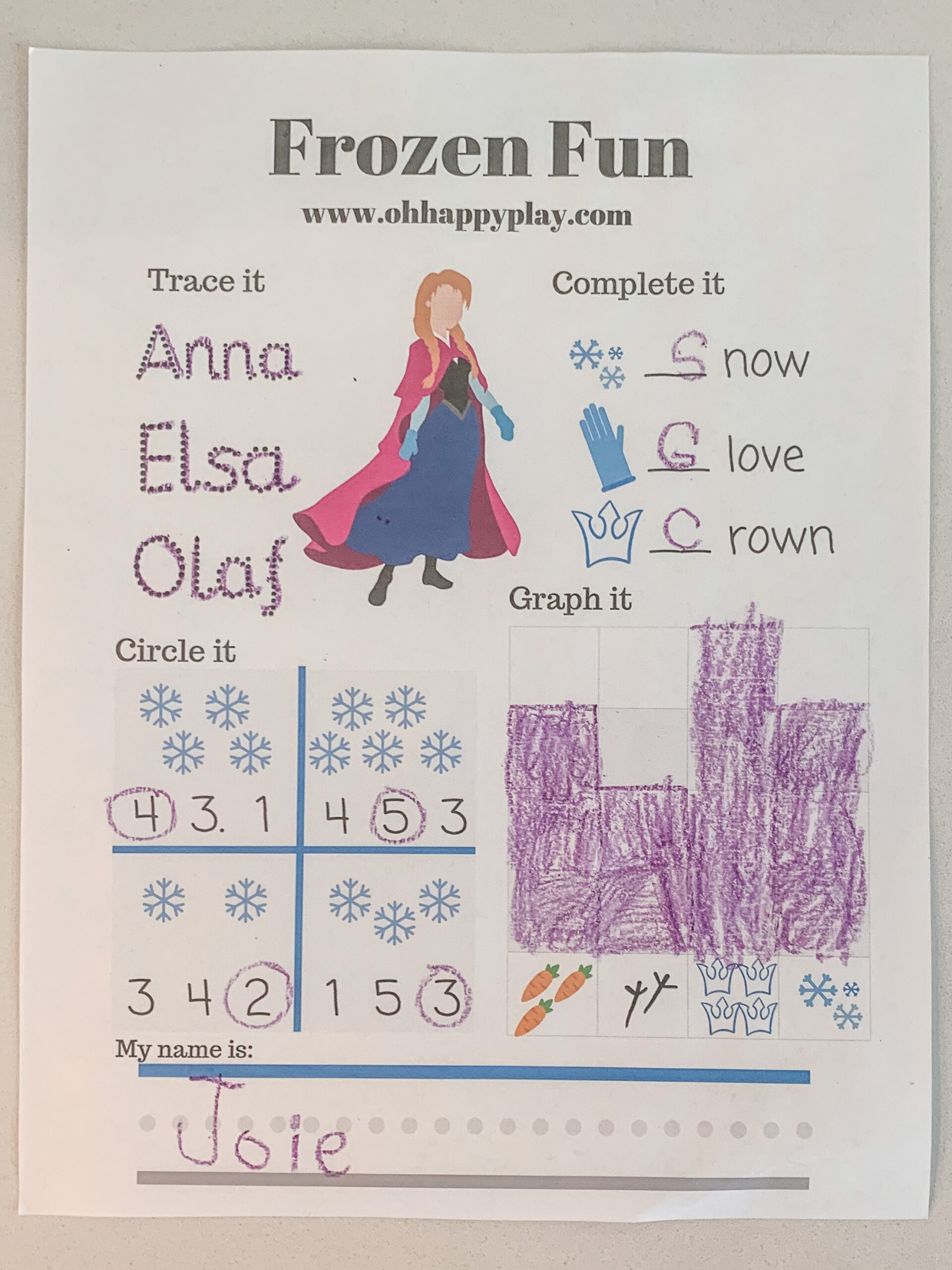 Frozen Activity Sheet Printable For Toddlers FREE Oh Happy Play