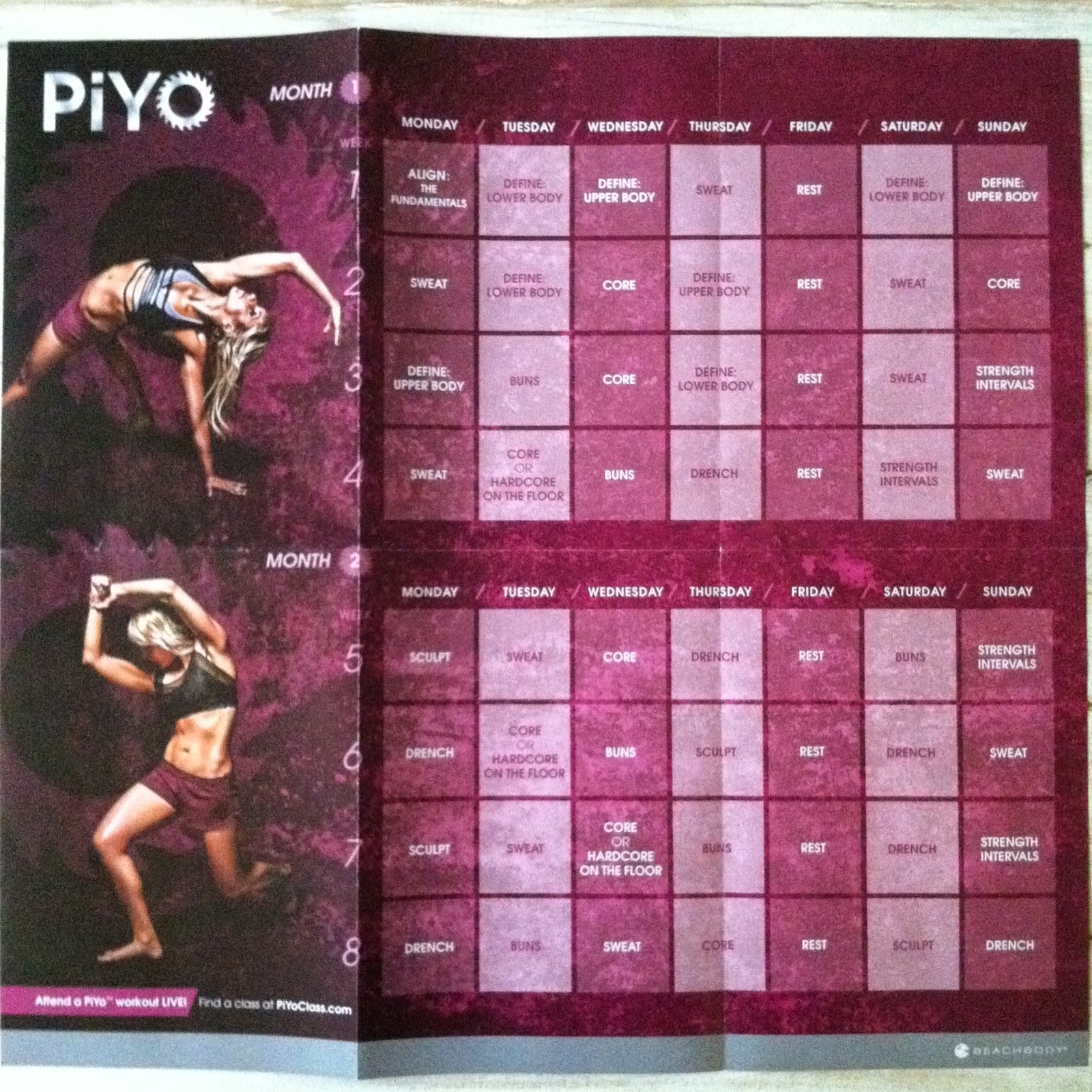 Printable Piyo Workout Calendar