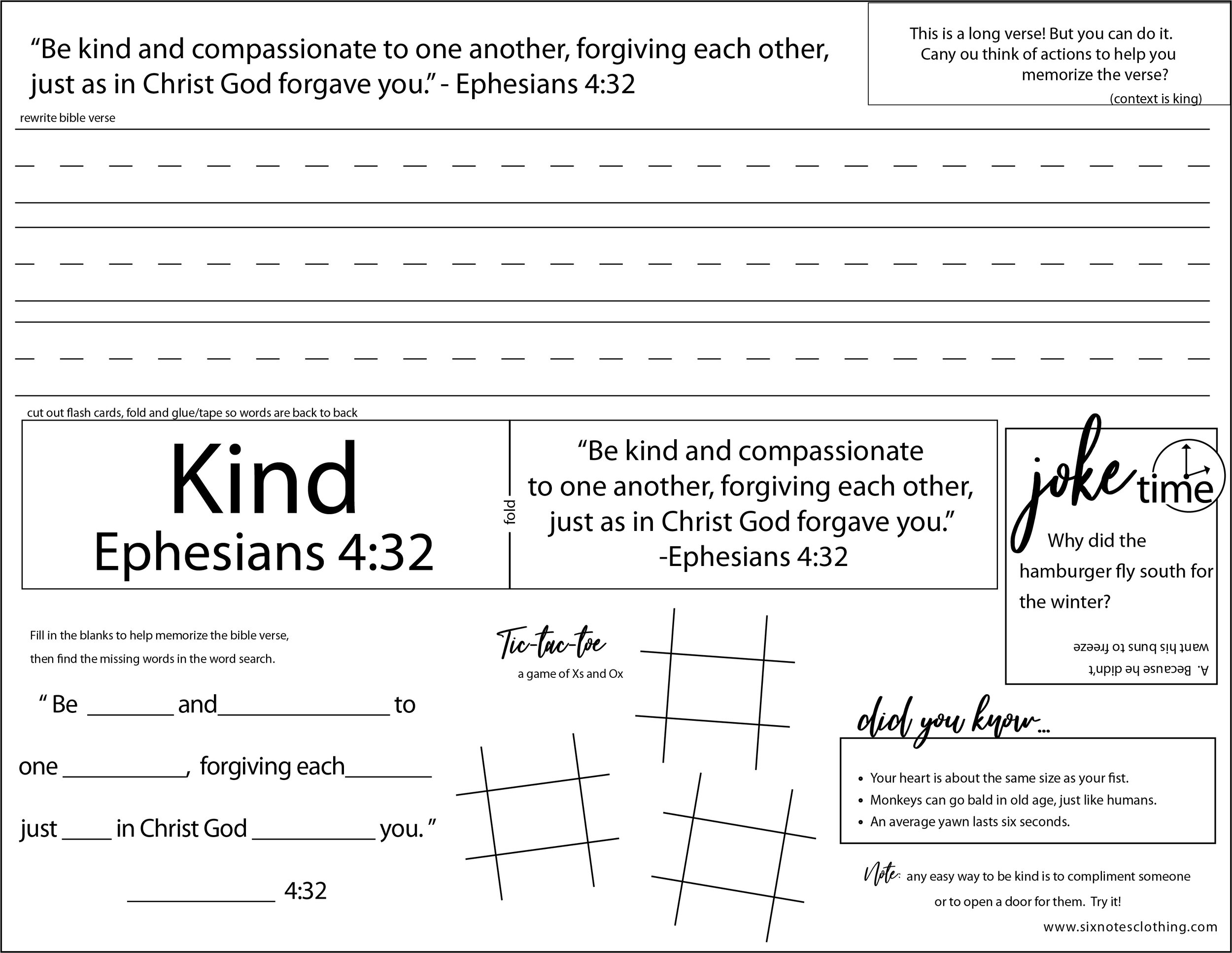 Fun Bible Verse Worksheets For Kids Six Notes Clothing