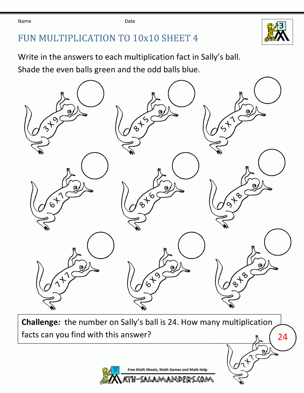 Fun Multiplication Worksheets To 10x10