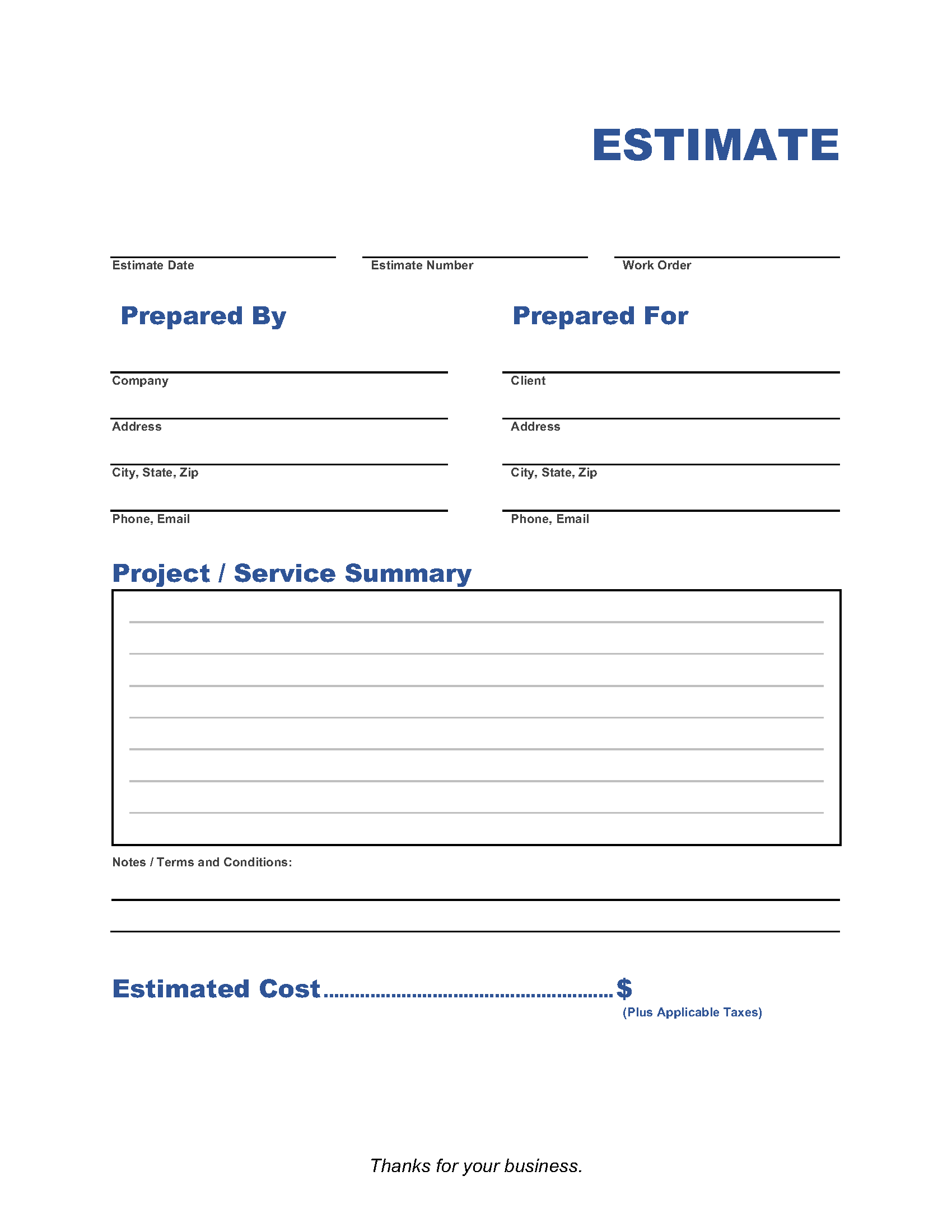 General Estimate Template Invoice Maker