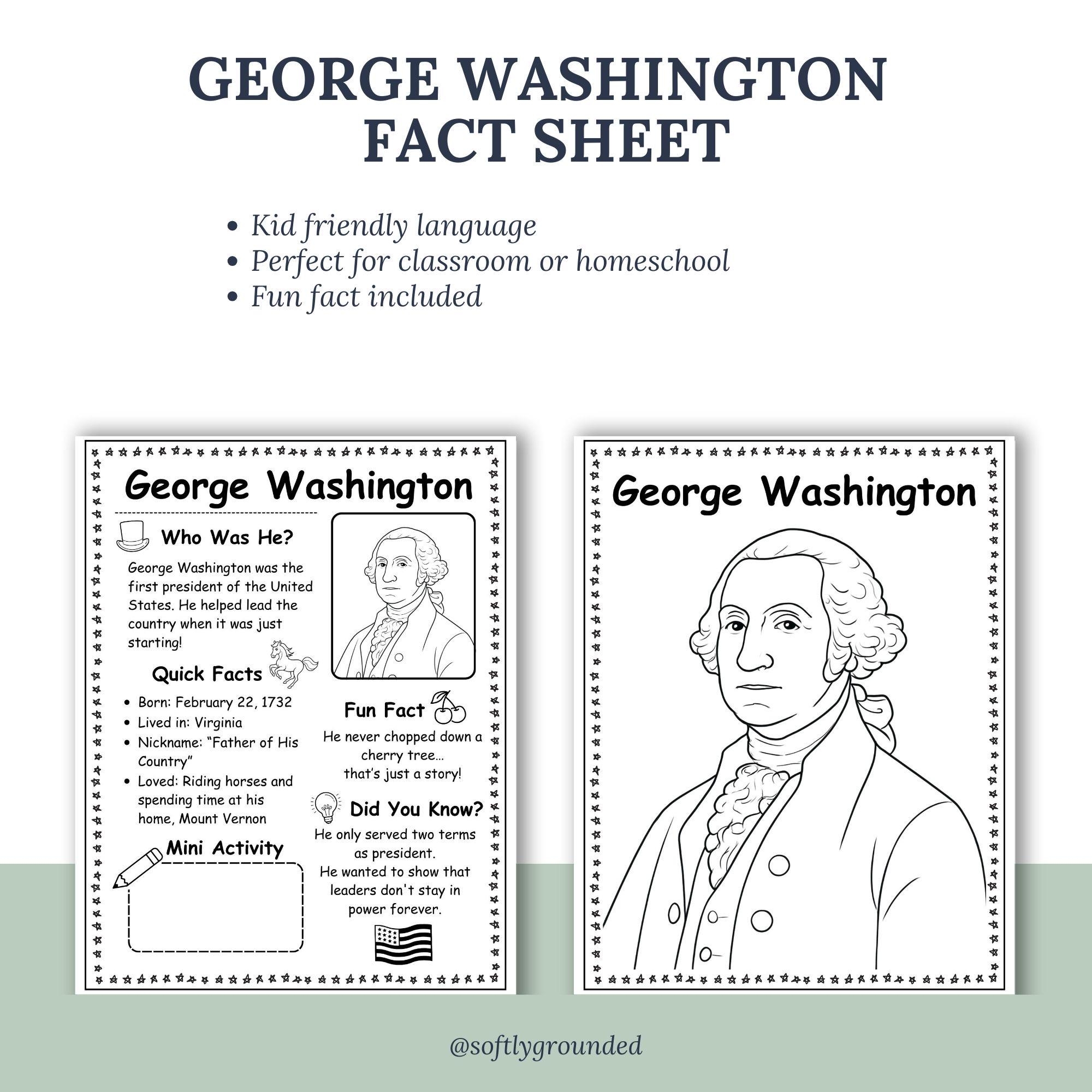 George Washington Fact Sheet U S Presidents History Worksheet PDF Download Etsy Ireland