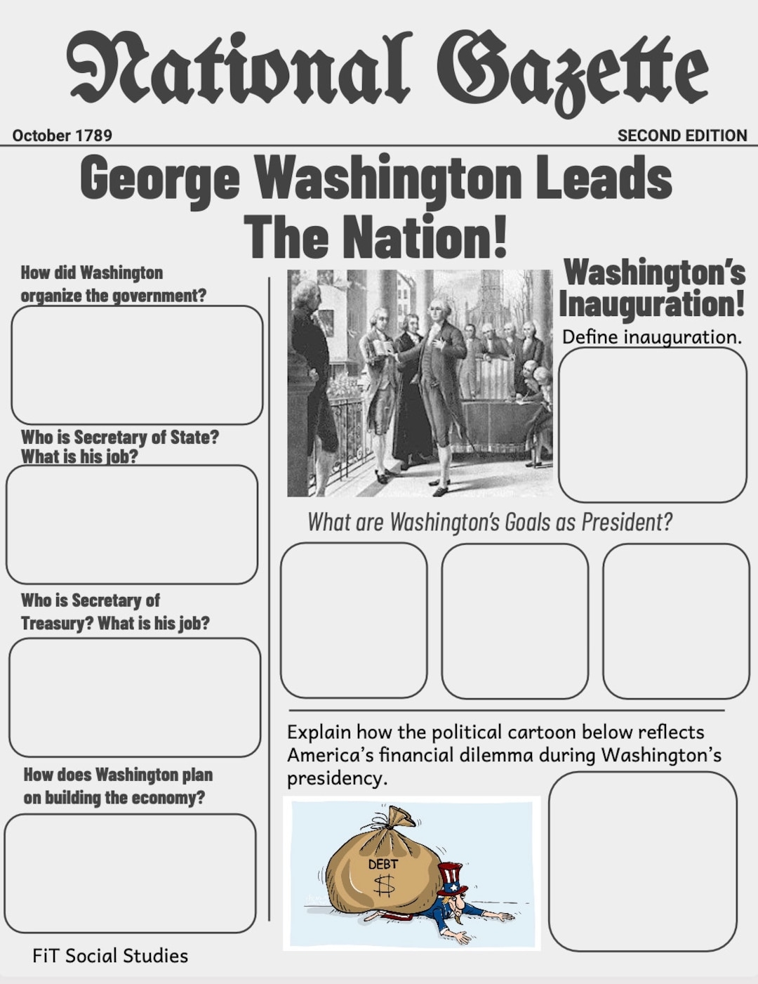 George Washington Newspaper Activity American History Handout Worksheet Early Republic Social Studies Digital Download TEKS STAAR Etsy