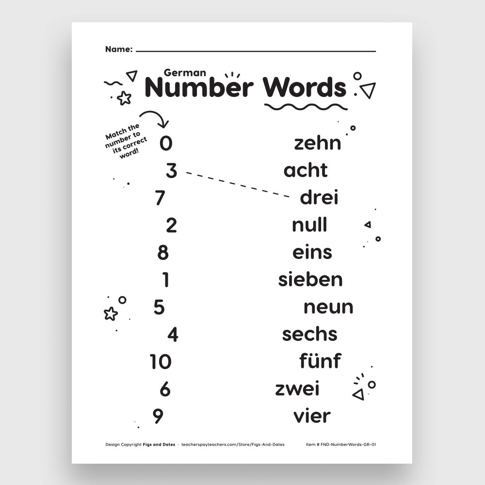 German Number Words Matching Printable Worksheet Grades Prek And Up Etsy German Number Words Matching Printable Worksheet Grades Prek And Up Etsy