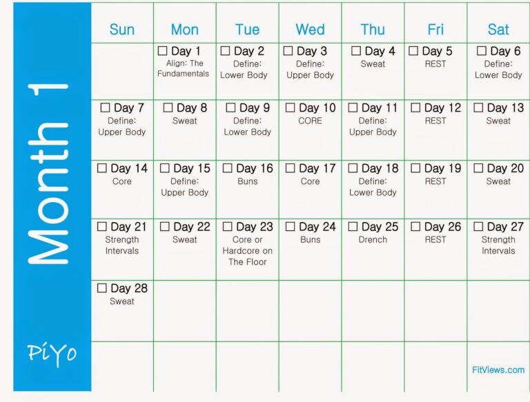 Getting Started With Piyo Free Printable Piyo Workout Calendars