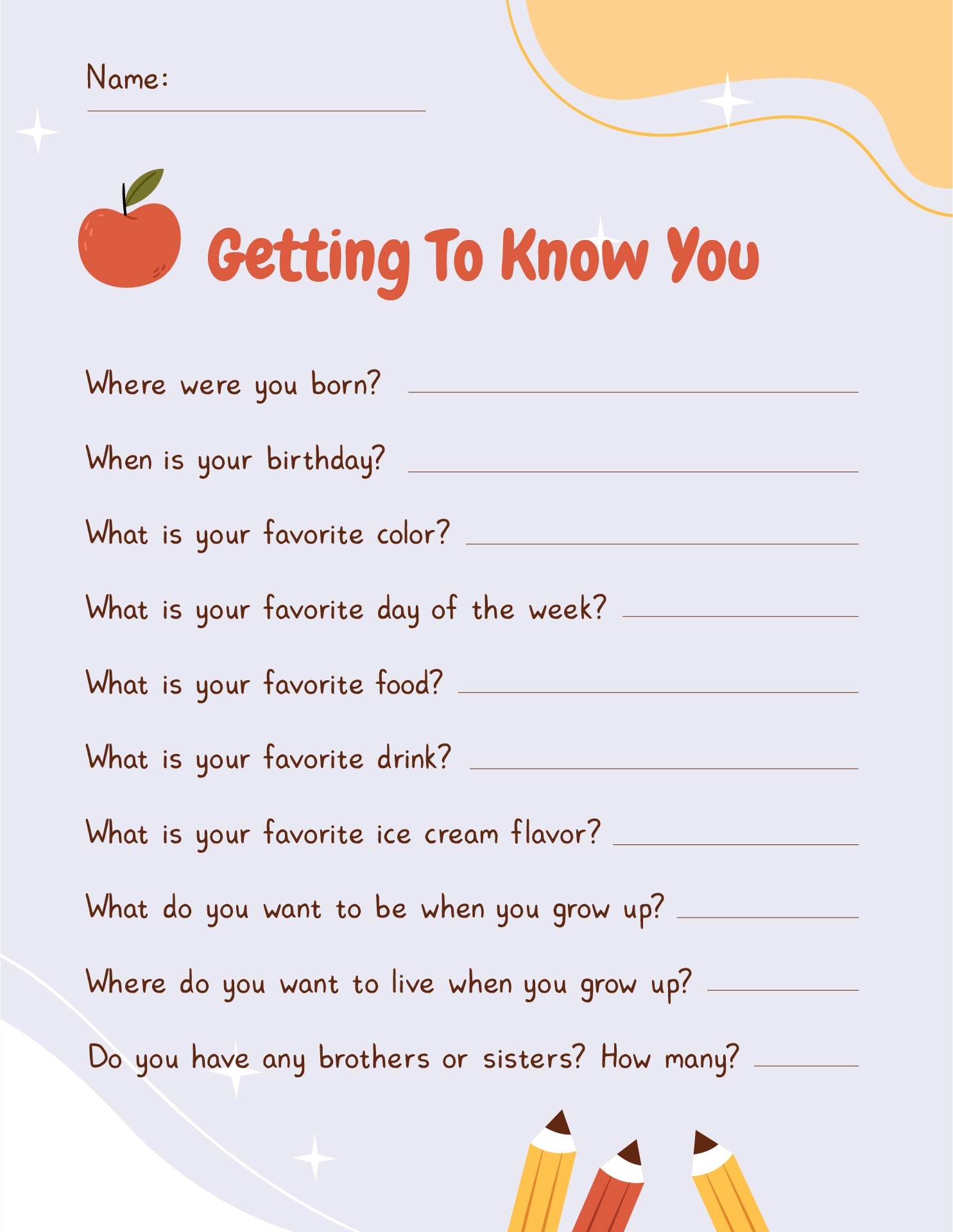 Get To Know You Worksheet Printable