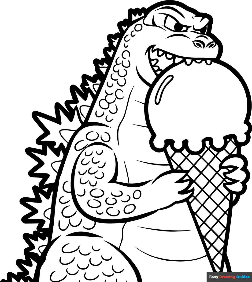 Godzilla Eating Ice Cream Coloring Page Easy Drawing Guides