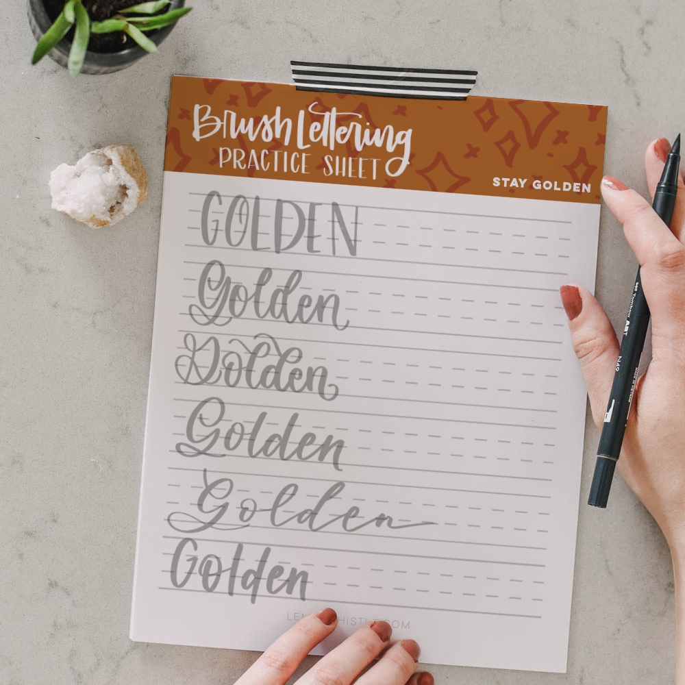 Golden Printable Brush Lettering Practice Sheet Lemon Thistle