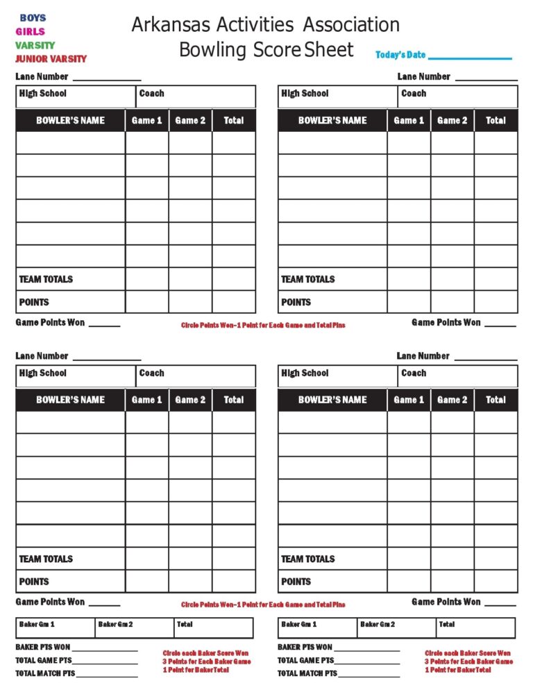 Golf Scorecard Book Triple Game Bowling Score Sheet Template Baseball Scorebook