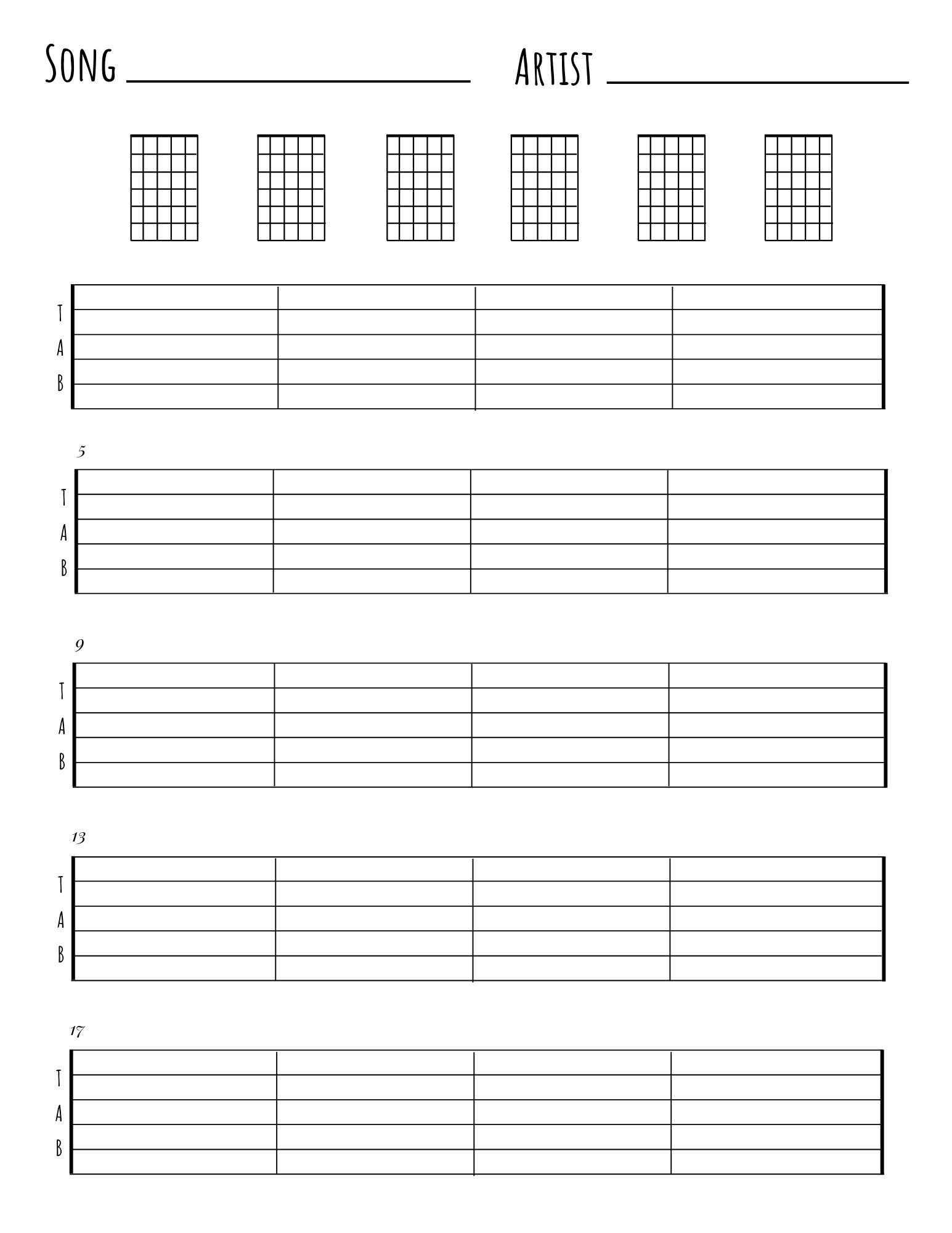Guitar Blank Tabs Chords Chart instant Download Blank Sheet Music Guitar Chord Chart Tablature Minimalist Notes New Years Resolution Etsy