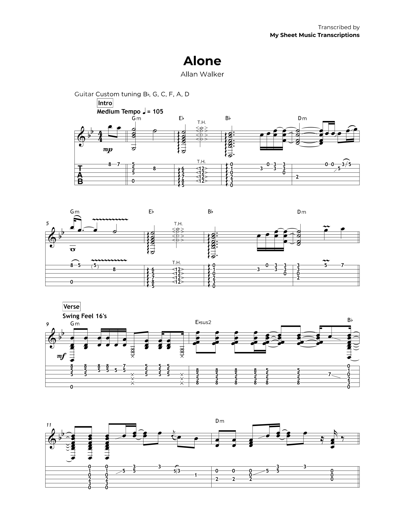 Guitar Tab Transcription Service My Sheet Music Transcriptions