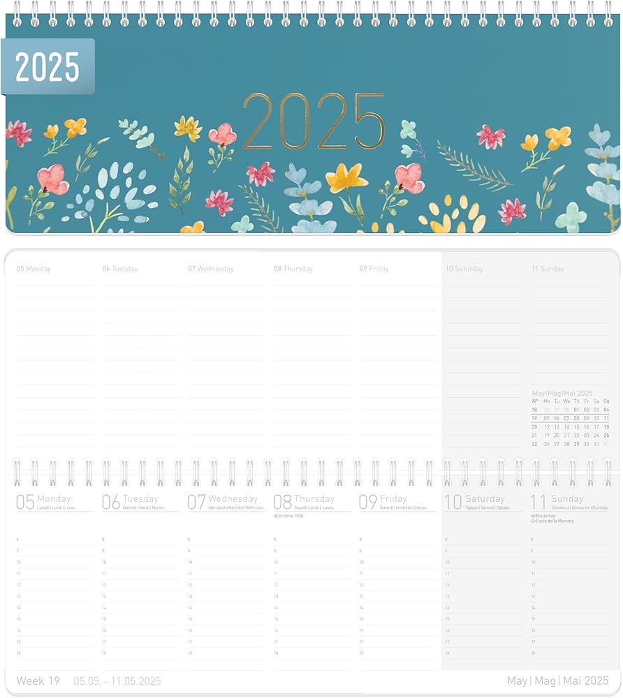 H fft International Weekly Desk Calendar 2025 Landscape Happy Flower 1 Week 2 Pages Weekly Calendar 29 8 X 11 6 Cm Multilingual Desk Calendar Sustainable Climate Friendly Amazon de Stationery Office Supplies