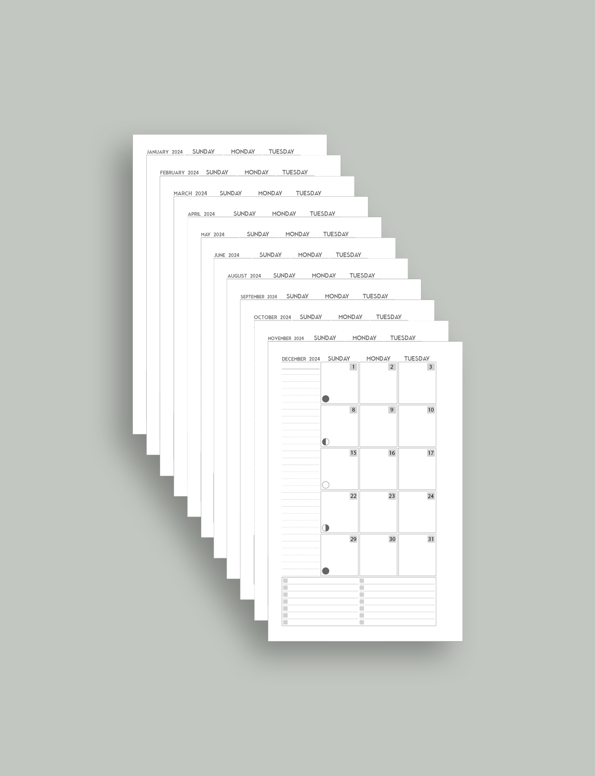 Half Page Calendar Printable