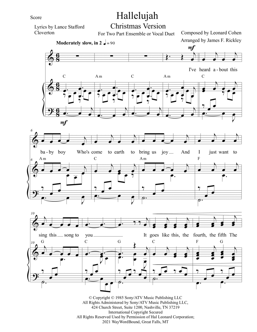 Hallelujah By Leonard Cohen Choir SA 2 Part Beginning Digital Sheet Music Sheet Music Plus Hallelujah By Leonard Cohen Choir SA 2 Part Beginning Digital Sheet Music Sheet Music Plus