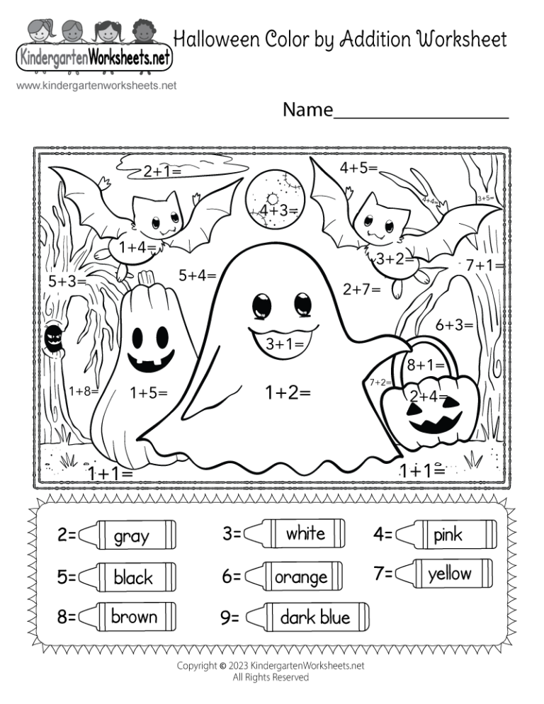 Halloween Color By Addition Worksheet Free Printable Digital PDF