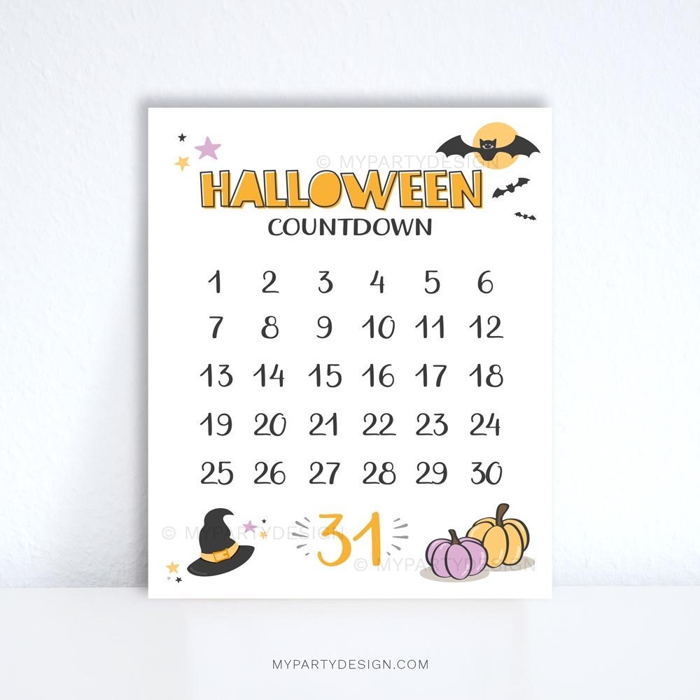 Halloween Countdown Calendar Printable PDF My Party Design