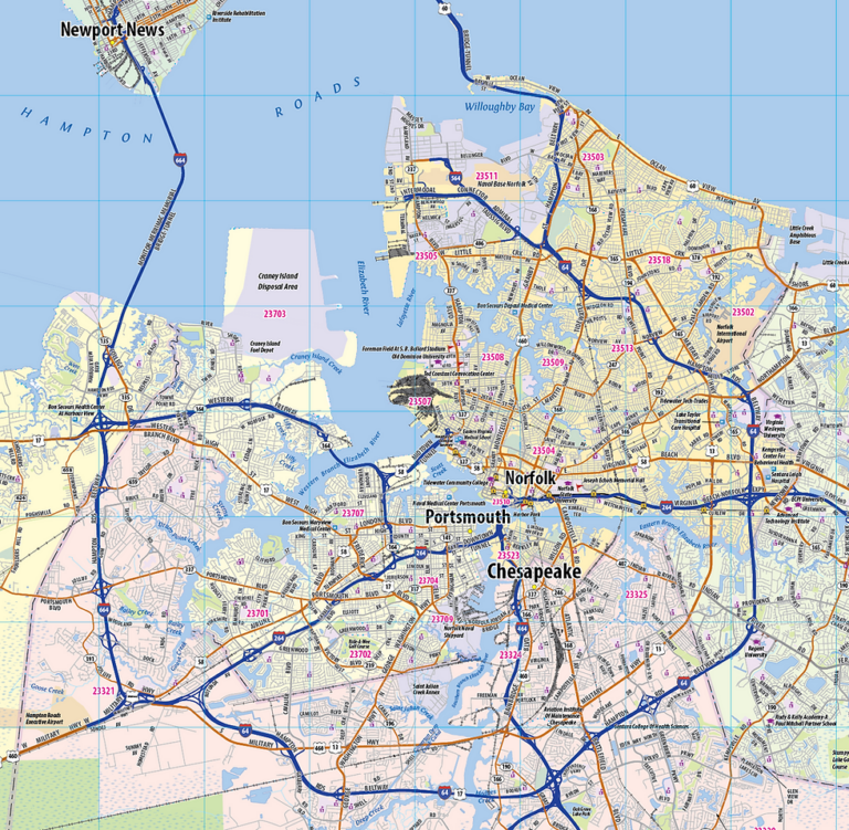Hampton Roads Metro Area Laminated Wall Map Topographics