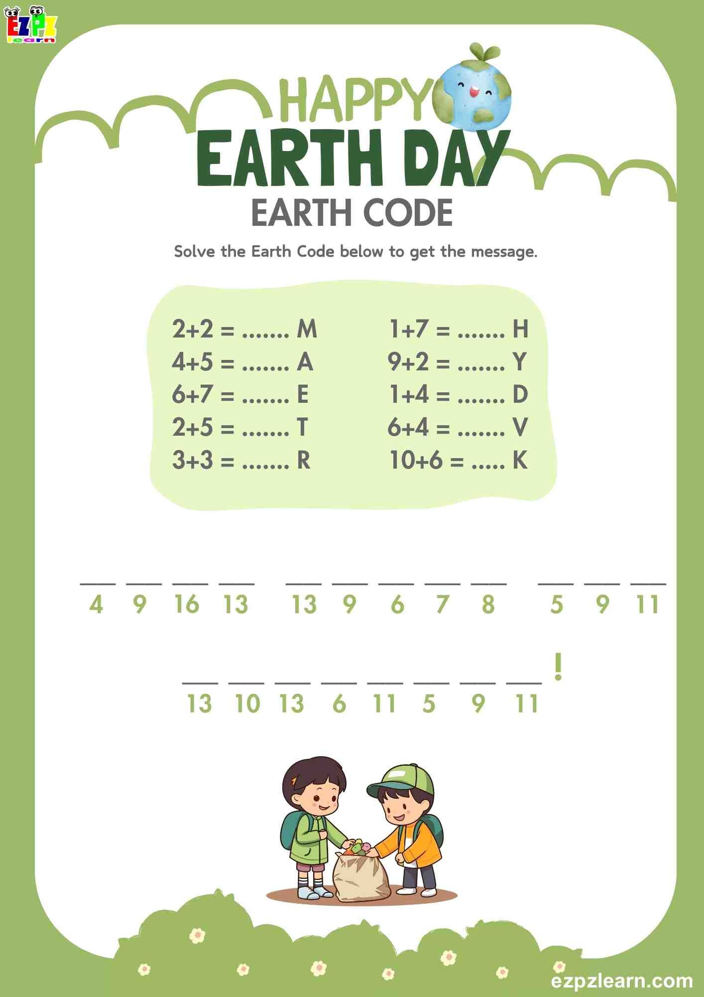 Happy Earth Day Solve The Code Free Printable PDF Ezpzlearn Happy Earth Day Solve The Code Free Printable PDF Ezpzlearn