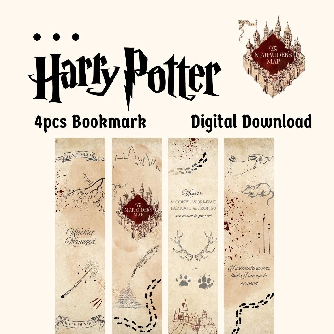 Harry Potter Marauders Map Bookmarks Printable Set digital Download Etsy
