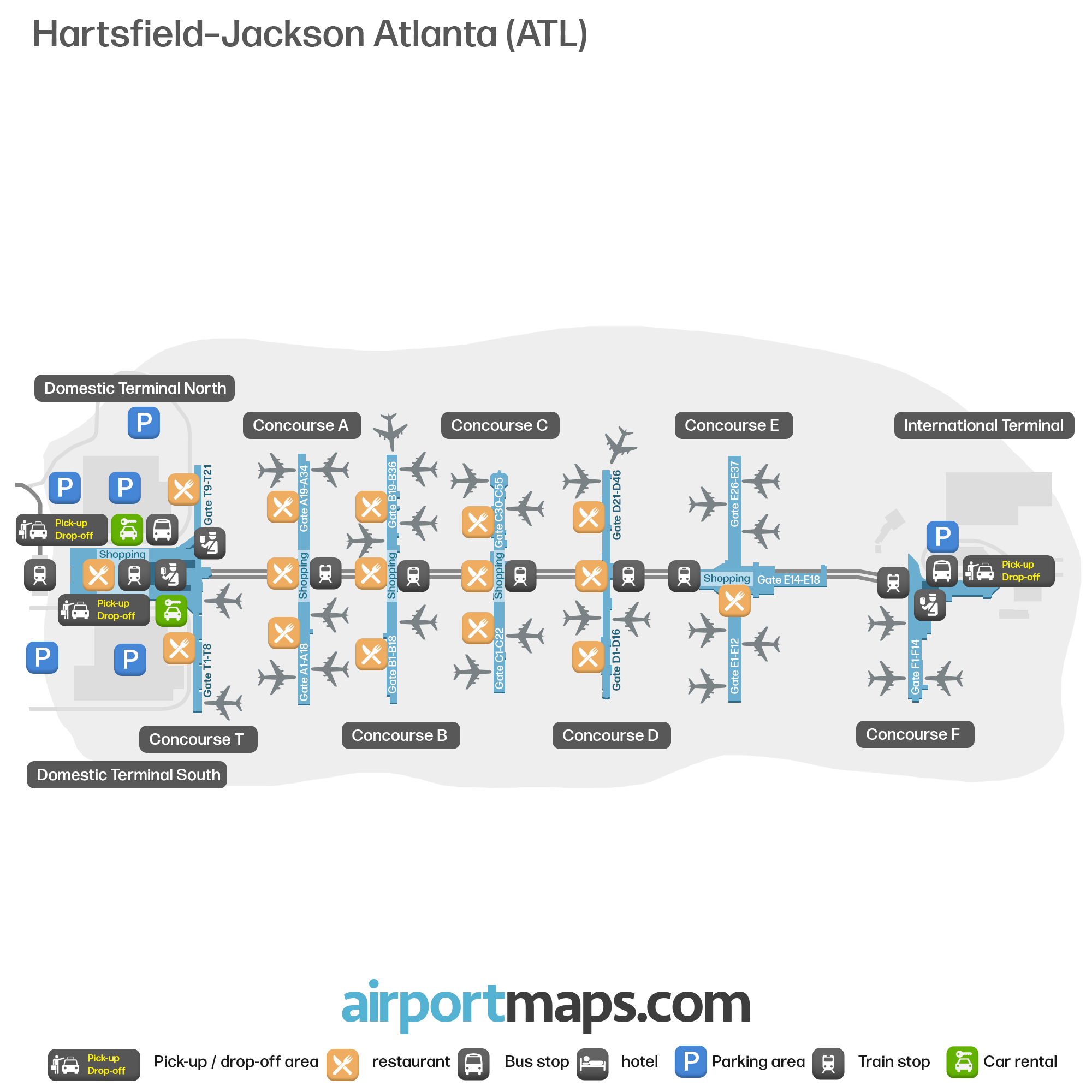 Hartsfield Jackson Atlanta International Airport ATL Map Airportmaps