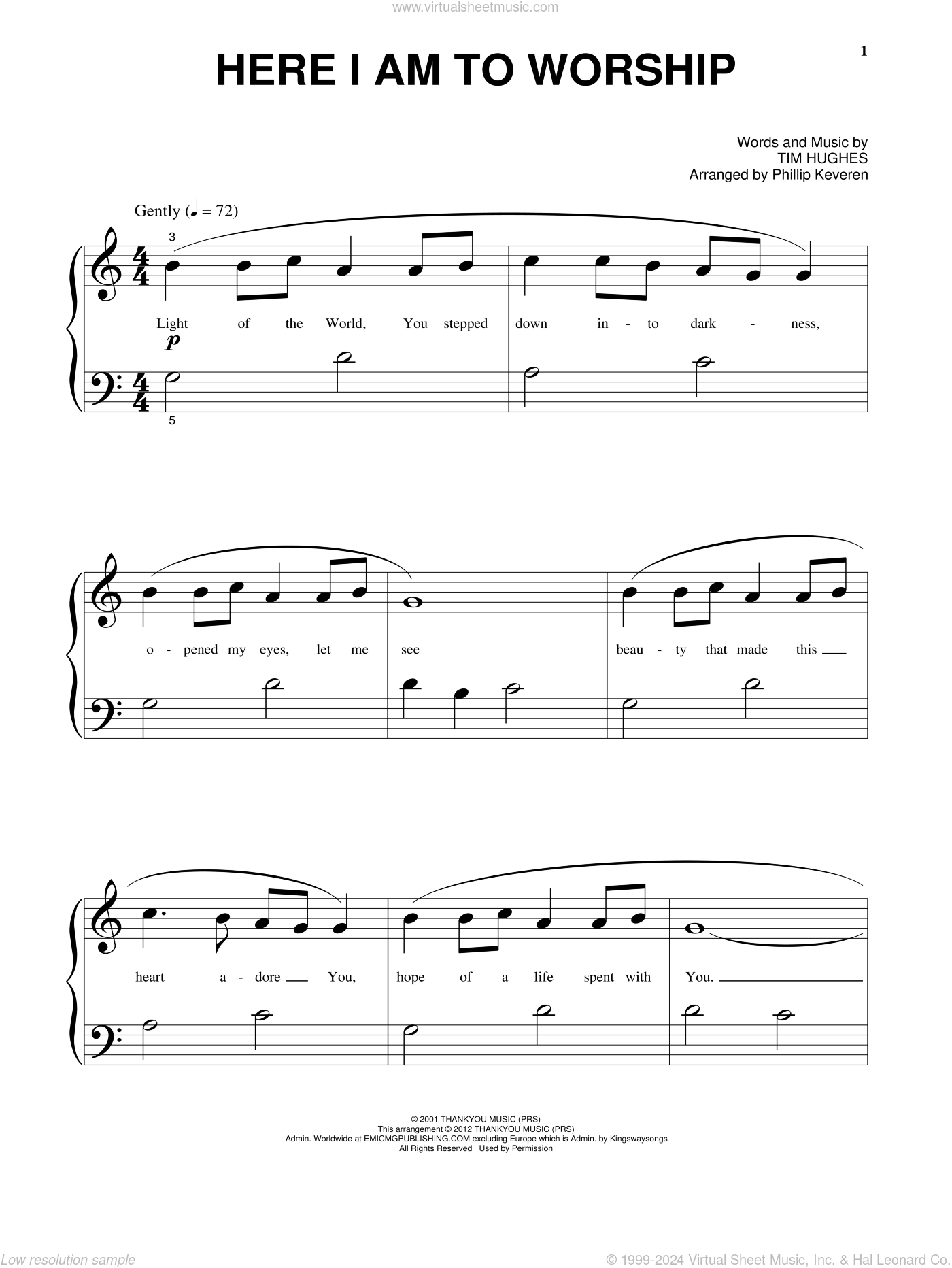 Here I Am To Worship Sheet Music beginner For Piano Solo PDF 