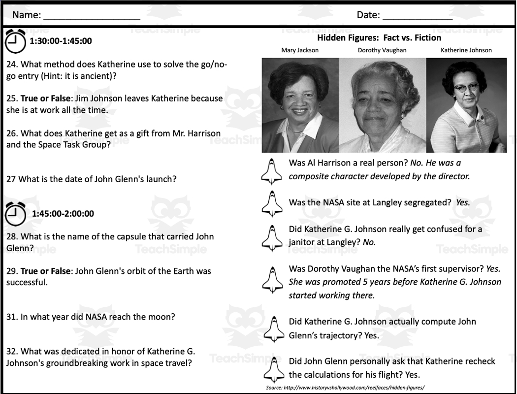Hidden Figures Movie Guide By Teach Simple