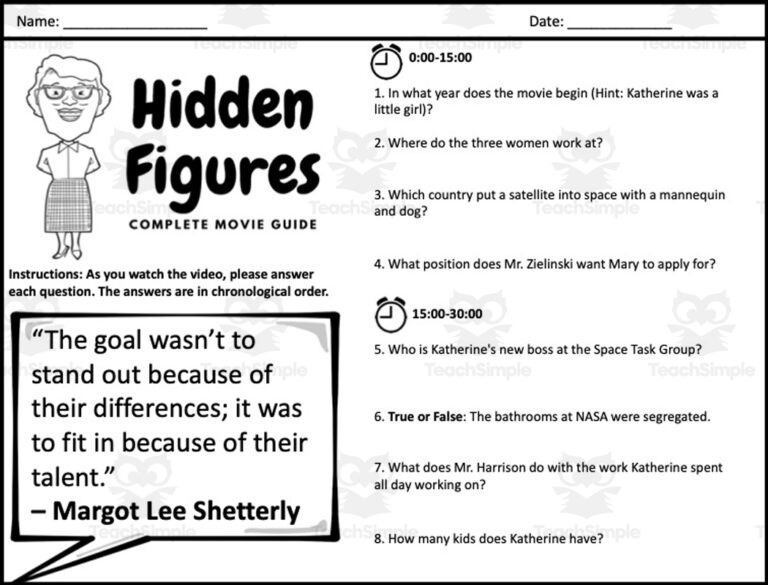 Hidden Figures Movie Guide By Teach Simple