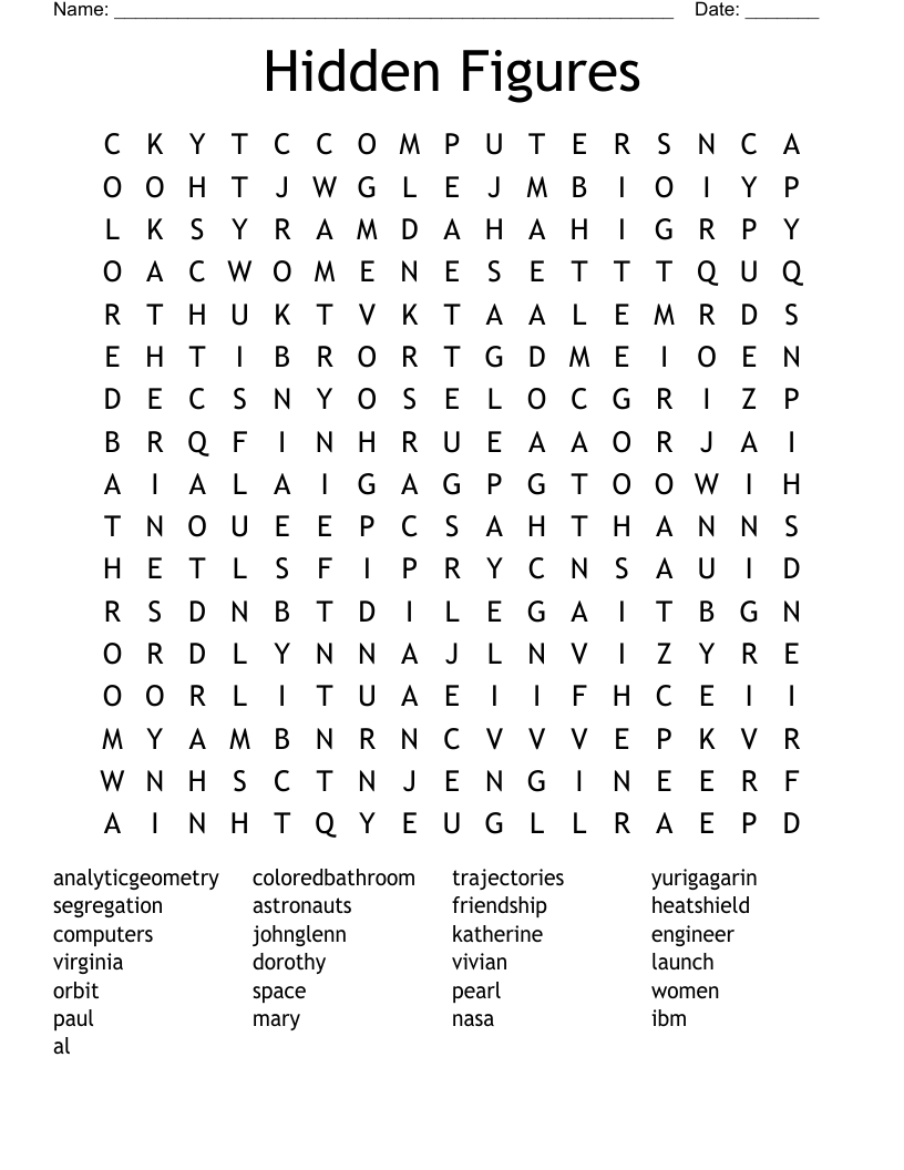 Hidden Figures Word Search WordMint