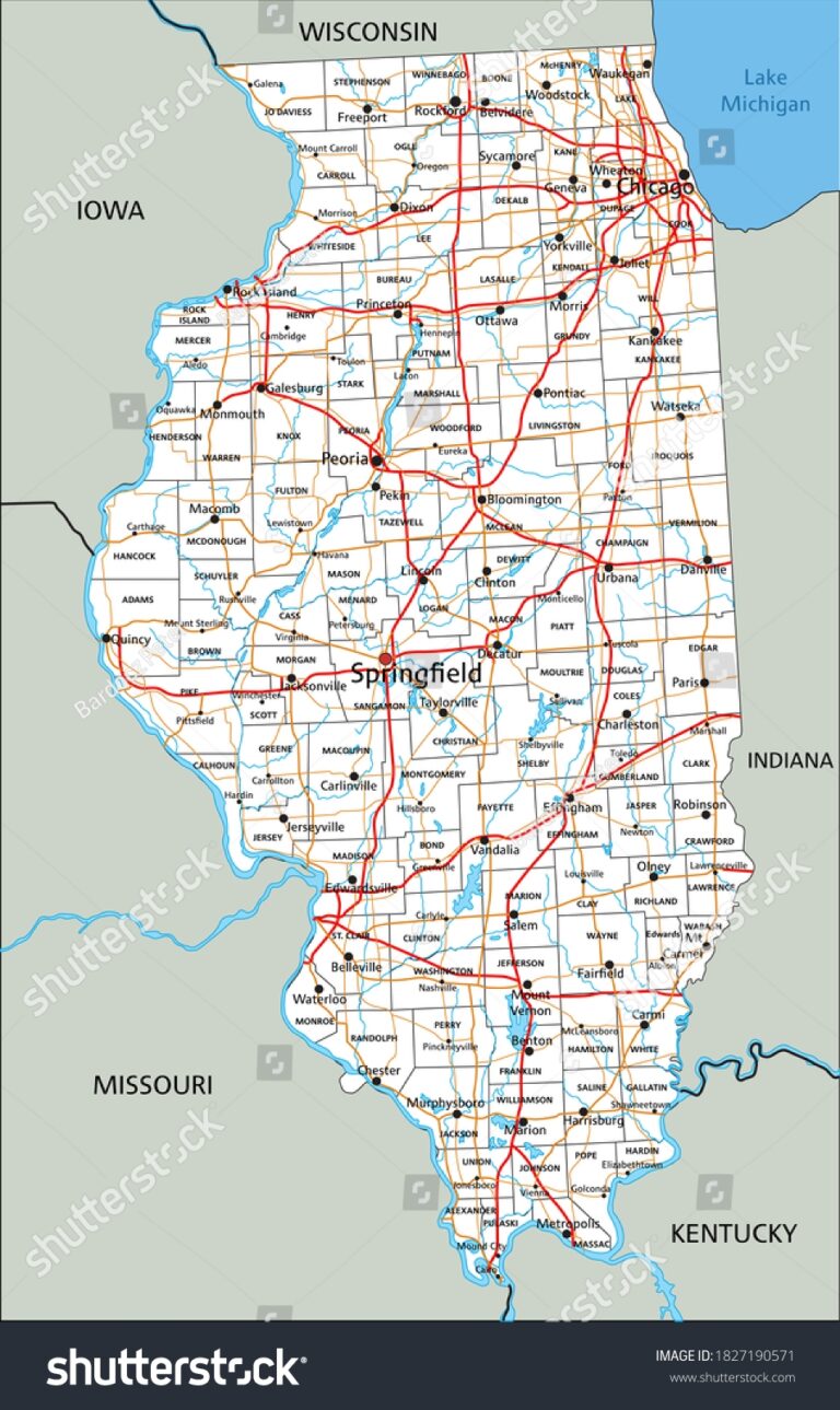High Detailed Illinois Road Map Labeling Stock Vector Royalty Free 1827190571 Shutterstock