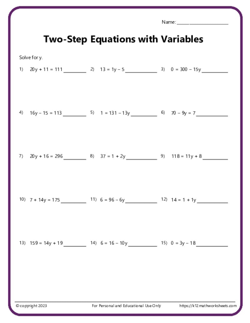 Printable Math Worksheets Pre Algebra