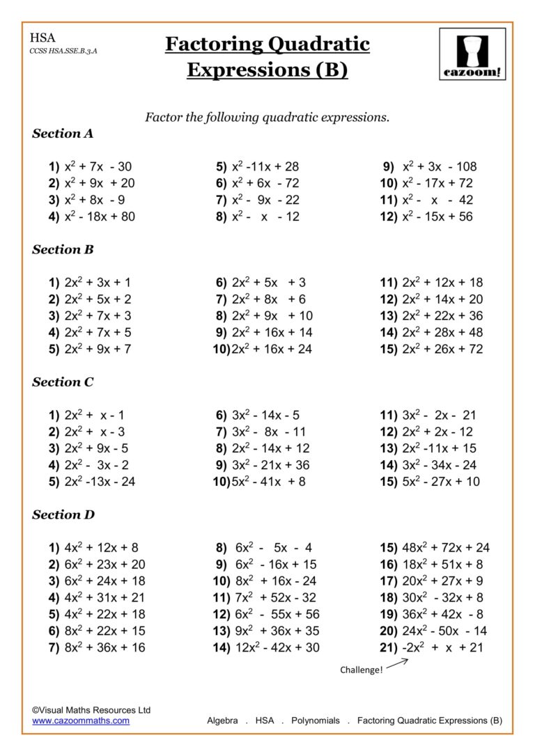 High School Math Worksheets Math Worksheets PDF Cazoom Math