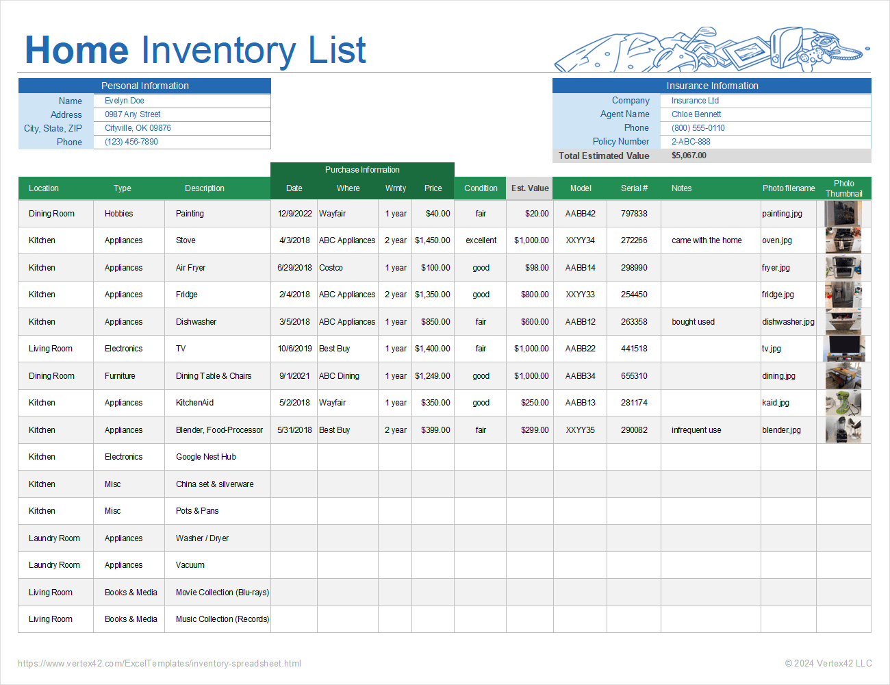 Home Inventory List Template For Excel