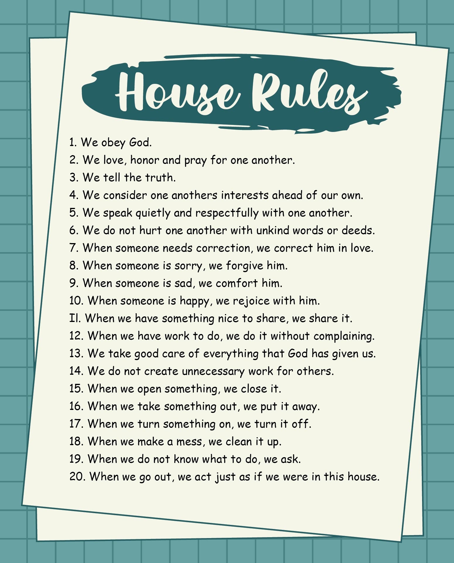 Household Rules 10 Free PDF Printables Printablee