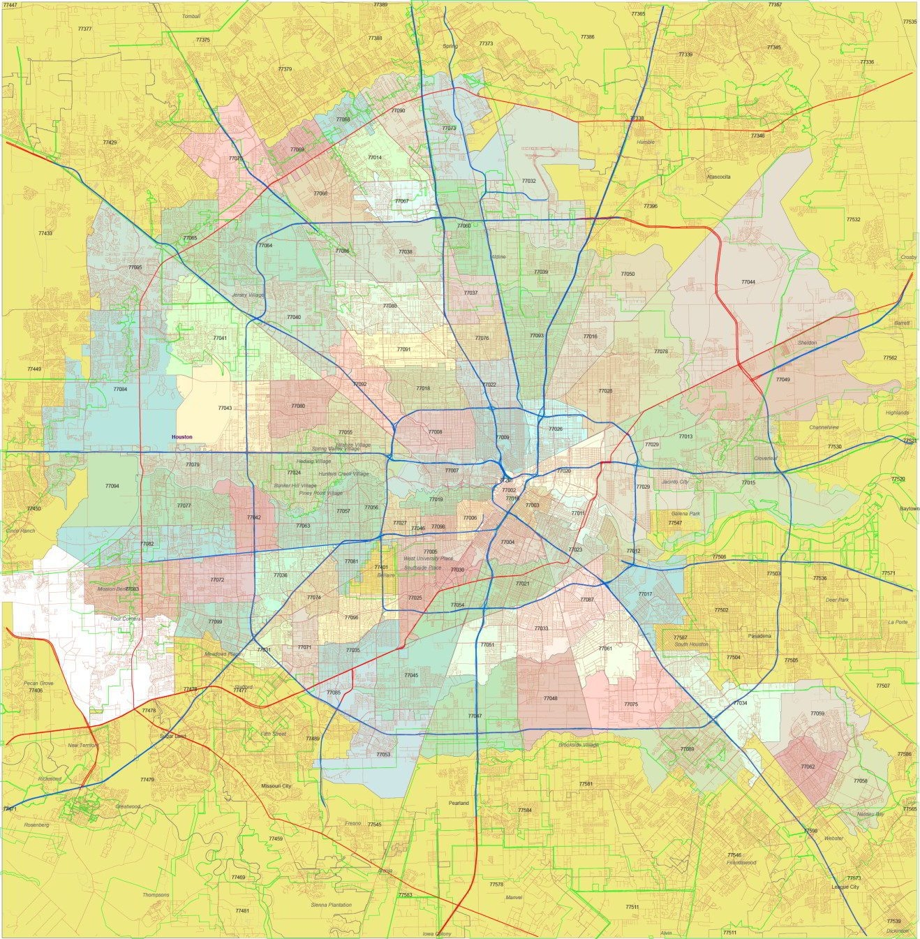 Houston ZIP Code Map Your vector maps Houston ZIP Code Map Your vector maps