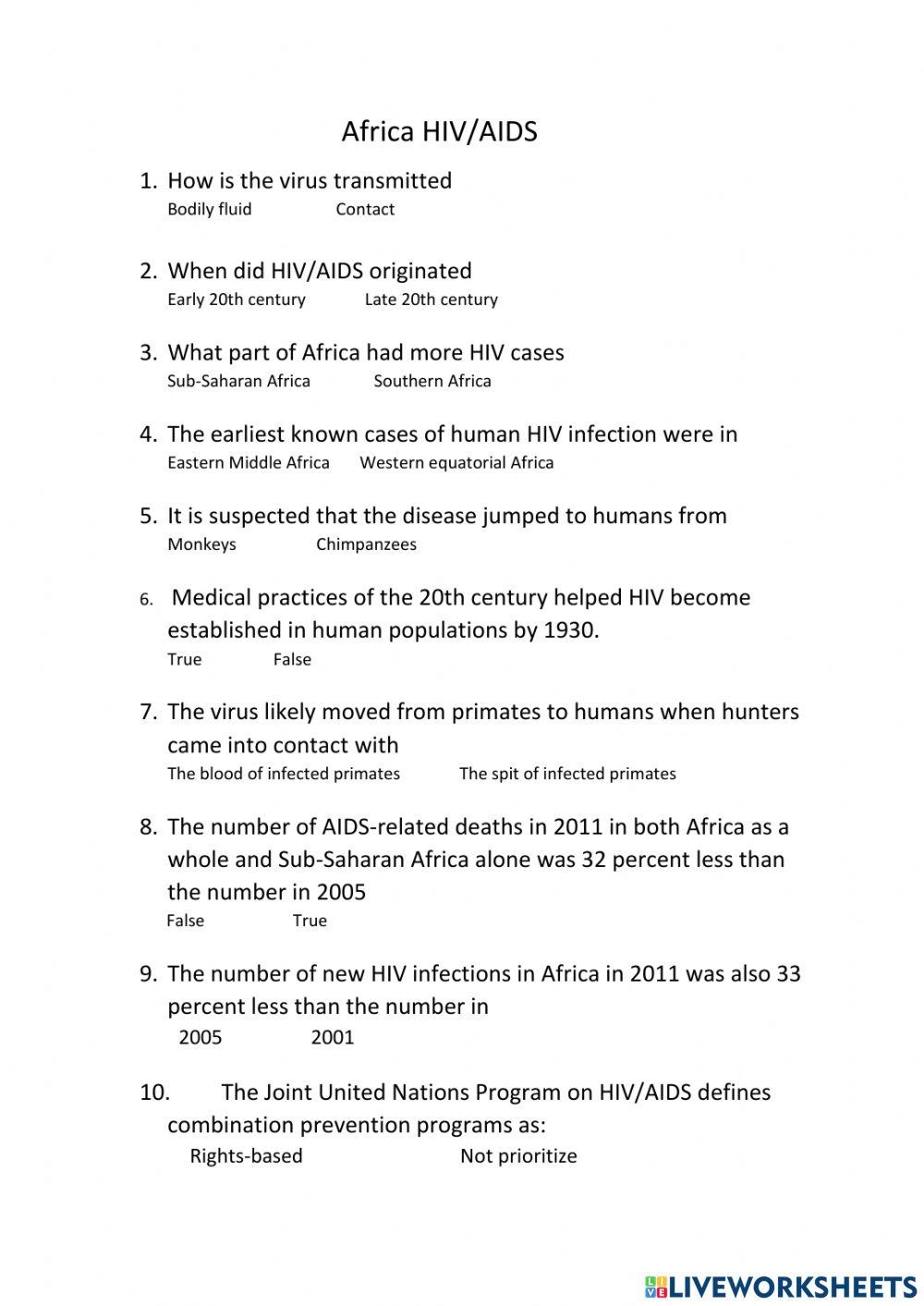 How To Behave Towards People With HIV AIDS Level 2 Teaching Worksheets Library