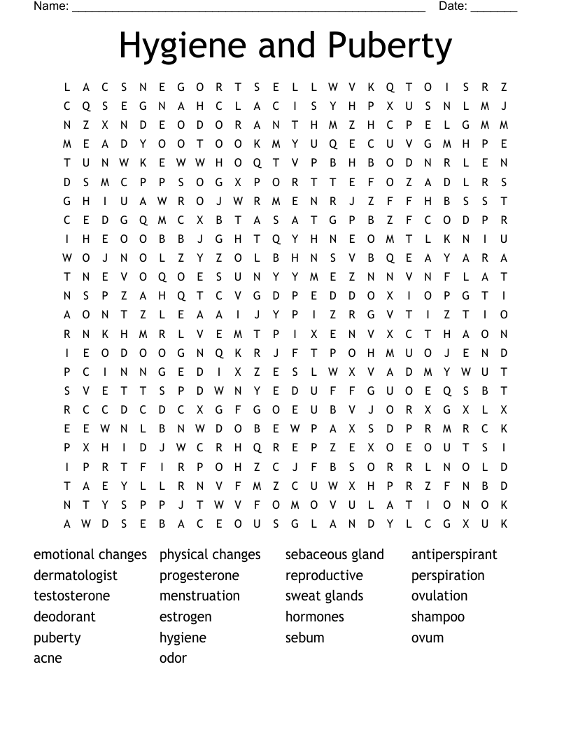 Printable Puberty Worksheets