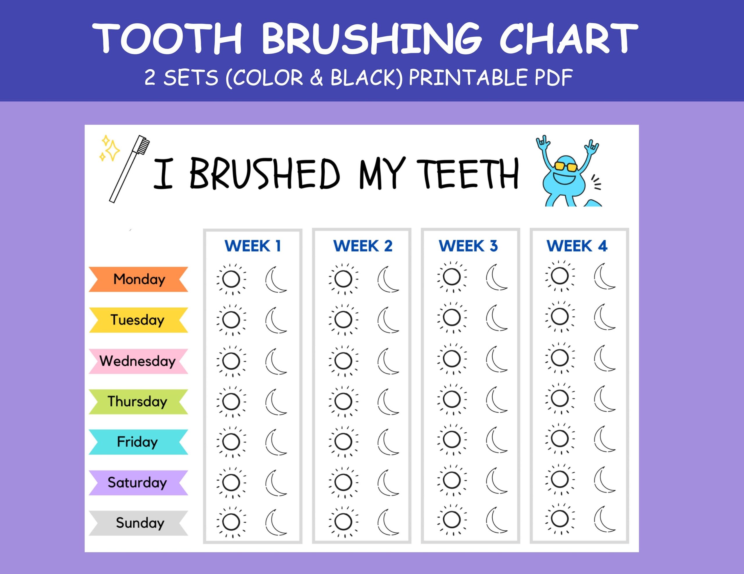 I Brushed My Teeth Chart Tooth Brushing Chart Toddler Reward 