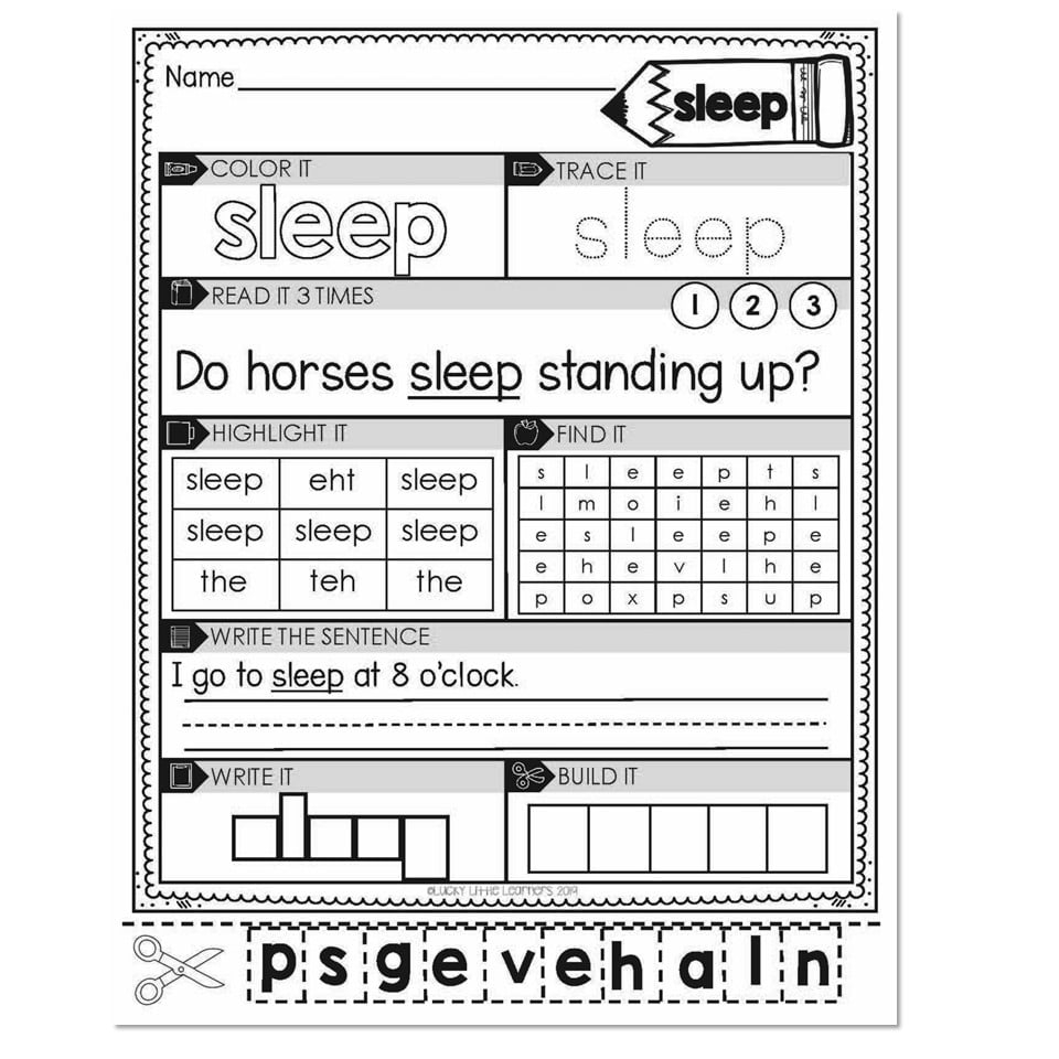 Printable Sleep Worksheets