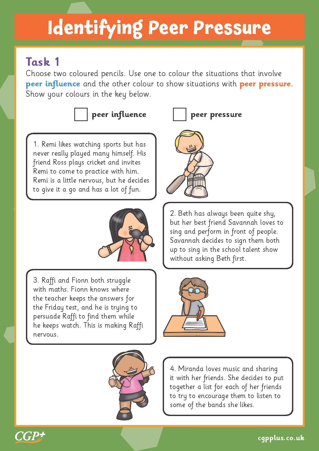 Identifying Peer Pressure Years 3 4 CGP Plus Worksheets Library