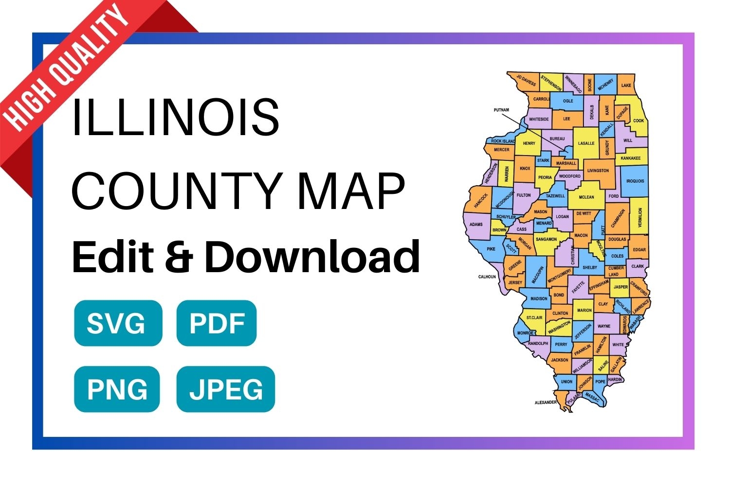 Illinois County Map Editable U0026 Printable State County Maps