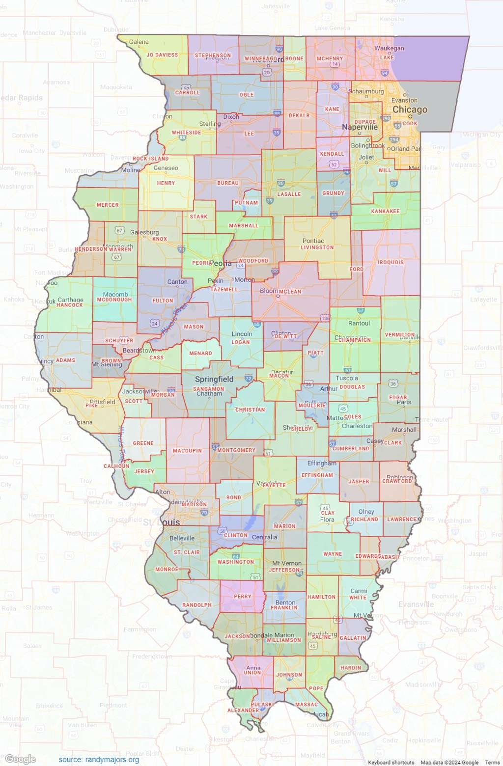 Illinois County Map Shown On Google Maps