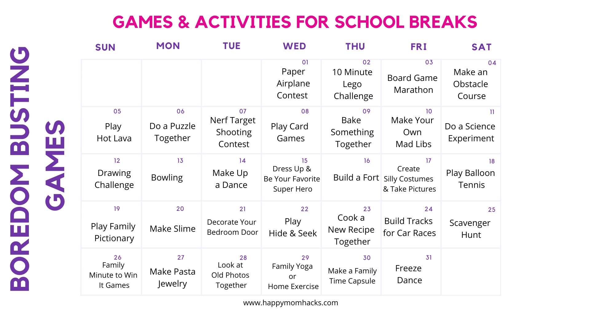 Indoor Games For Kids Free Printable Kids Activity Calendar Happy Mom Hacks